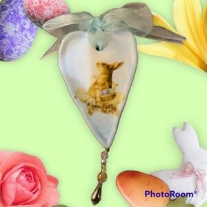 Easter Bunny Heart Ornament with Ribbon